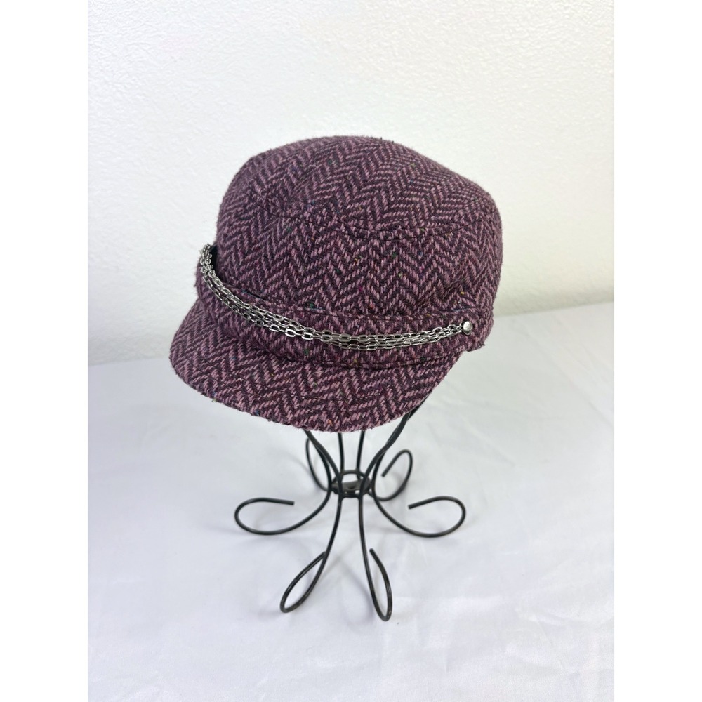Y2K Billabong Purple Wool Tweed Herringbone & Silver Chain Newsboy Hat 2000s